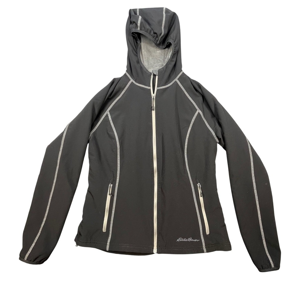 Eddie Bauer Black Contrast Stitch Fleece Lined Softshell Jacket Women Small